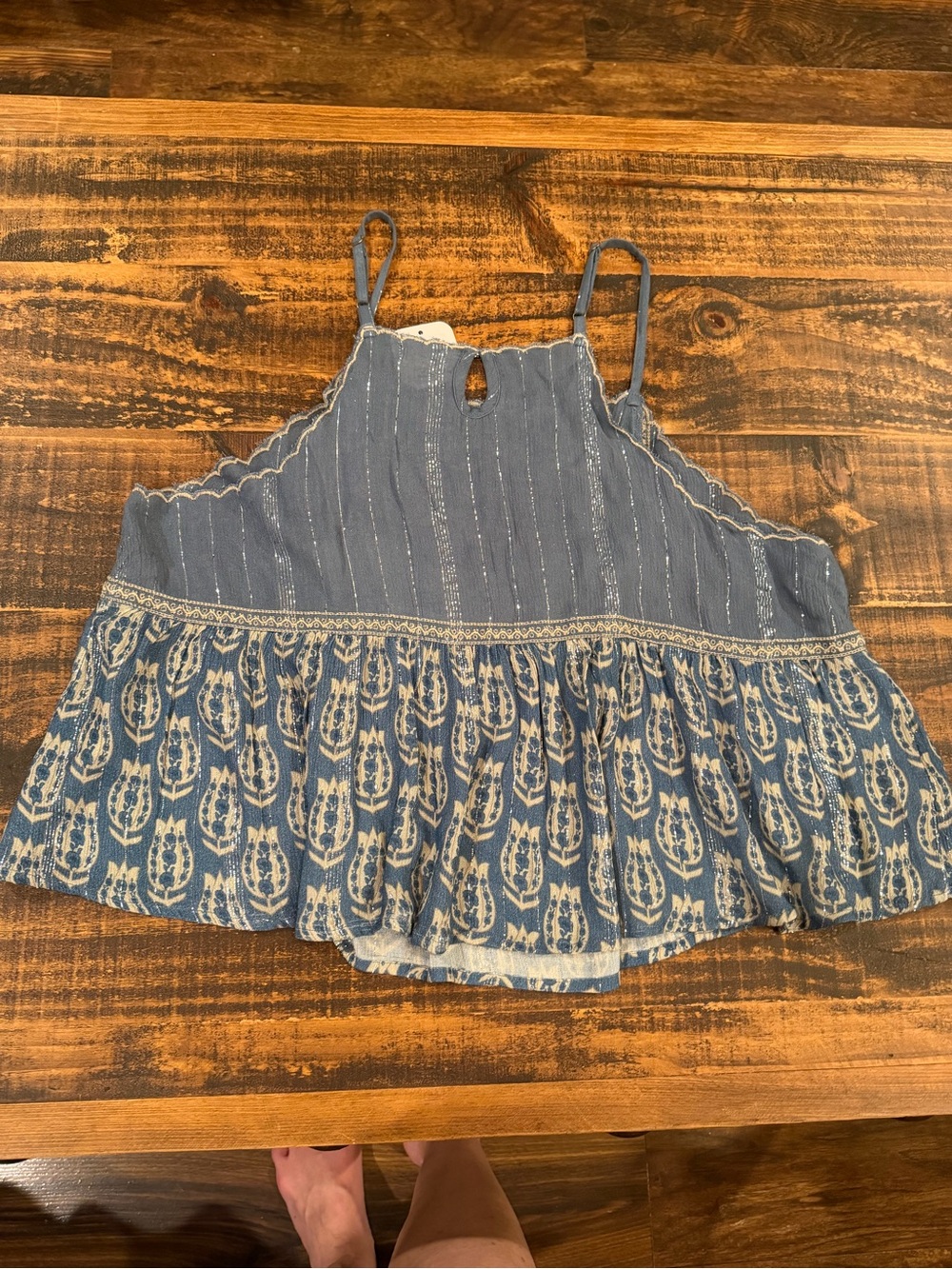POL Blue Printed Boho Tiered Spaghetti Strap Tank - Picture 7 of 7